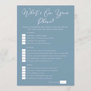 Dusty Blue What's On Your Phone Bridal Shower Card
