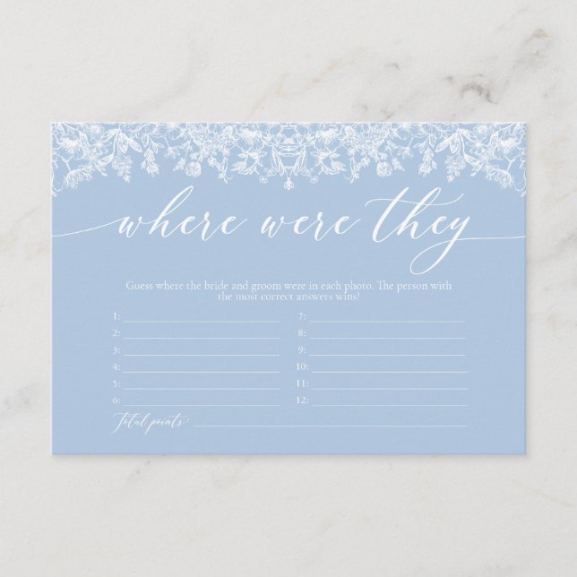 Dusty Blue Where Were They Bridal Shower Game Enclosure Card (Front)