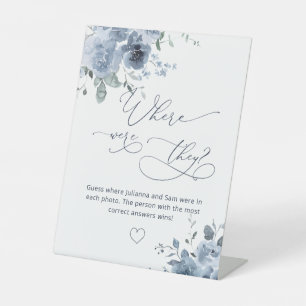 Dusty Blue Where Were They Bridal Shower Game Pedestal Sign