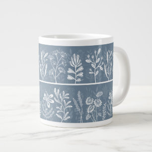 Dusty Blue Whimsical Botanical Silhouettes Large Coffee Mug