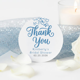 Dusty Blue Whimsical Bridal Shower Thank You  Classic Round Sticker