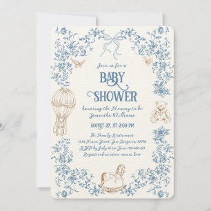 Dusty Blue Whimsical Floral Baby Shower Invitation