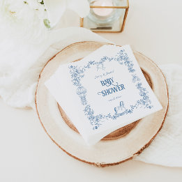 Dusty Blue Whimsical Floral Baby Shower Napkin