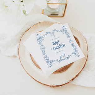 Dusty Blue Whimsical Floral Baby Shower Napkin