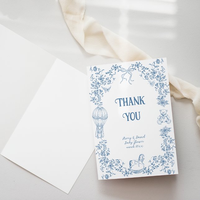 Dusty Blue Whimsical Floral Baby Shower Thank You Card (Creator Uploaded)