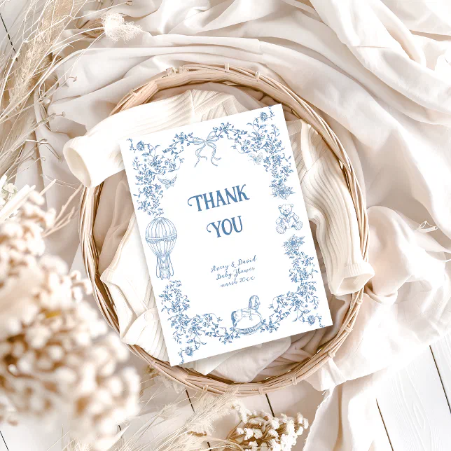 Dusty Blue Whimsical Floral Baby Shower Thank You Card | Zazzle