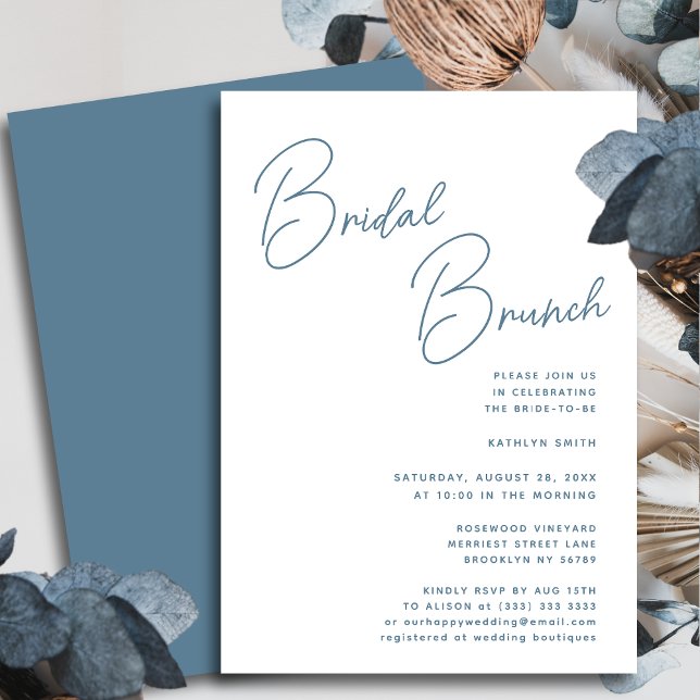Dusty Blue Whimsical Script Chic Bridal Brunch Invitation (Creator Uploaded)