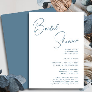 Dusty Blue Whimsical Script Chic Bridal Shower Invitation
