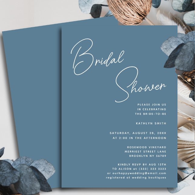 Dusty Blue Whimsical Script Chic Bridal Shower Invitation (Creator Uploaded)