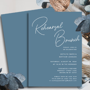 Dusty Blue Whimsical Script Chic Rehearsal Brunch Invitation