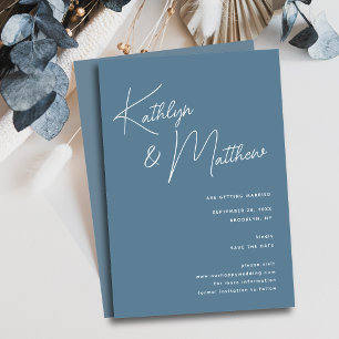 Dusty Blue Whimsical Script Minimalist Modern Save The Date