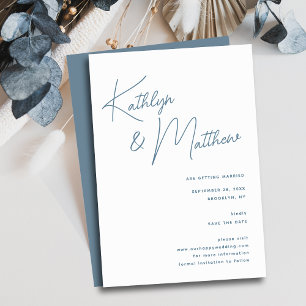 Dusty Blue Whimsical Script Minimalist Modern  Save The Date