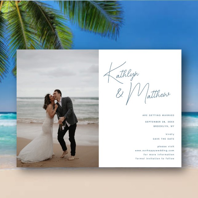 Dusty Blue Whimsical Script Modern Save The Date Magnetic Invitation (Creator Uploaded)