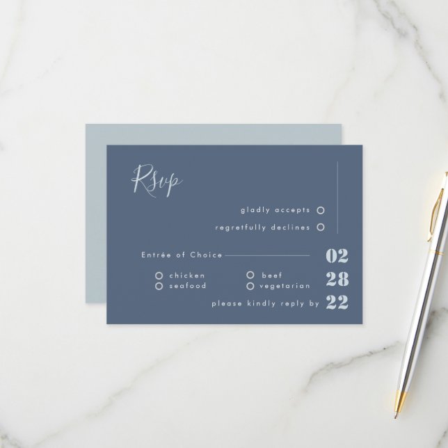 Dusty Blue White and Grey Calligraphy RSVP Wedding (Front/Back In Situ)