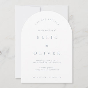 Dusty Blue & White Boho Arch Modern Wedding Invitation