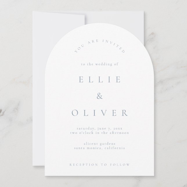 Dusty Blue & White Boho Arch Modern Wedding Invitation (Front)
