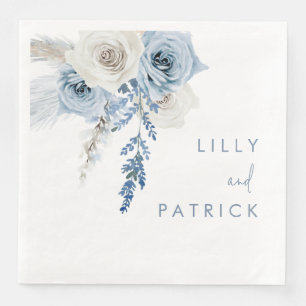 Dusty Blue & White Boho Floral Wedding Engagement Napkin