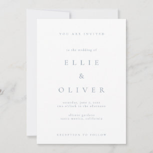 Dusty Blue & White Boho Minimalist Modern Wedding Invitation