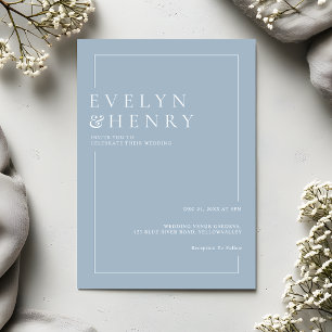 Dusty Blue White Border Simple Modern Wedding Invitation