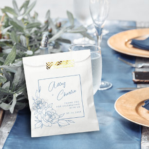 Dusty Blue White Botanical Wedding Favour Thank Yo Bags