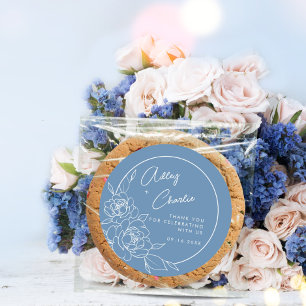 Dusty Blue White Botanical Wedding Favour Thank Yo Classic Round Sticker