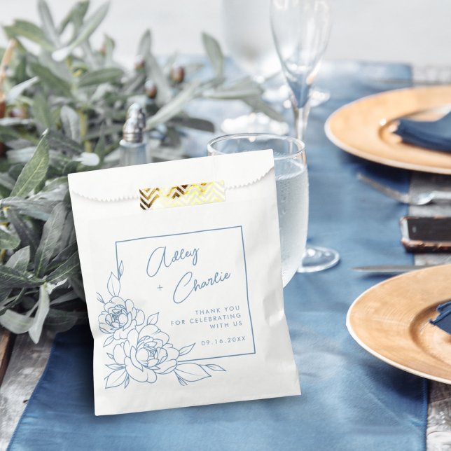Dusty Blue White Botanical Wedding Favour Thank Yo Favour Bags (Creator Uploaded)