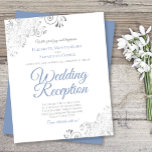 Dusty Blue & White BUDGET Wedding Reception Invite<br><div class="desc">These affordable, budget friendly wedding reception invitations are the perfect choice for class, style, and beauty on a budget. Designed for guests who are invited to the reception but not the ceremony, they feature a classic white background with ornate silver faux foil lace frills in the corners. The typography includes...</div>