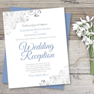 Dusty Blue & White BUDGET Wedding Reception Invite
