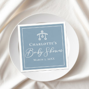 Dusty Blue White Chic Minimalist Baby Shower Napkin