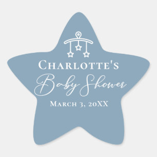 Dusty Blue White Chic Minimalist Baby Shower Star Sticker