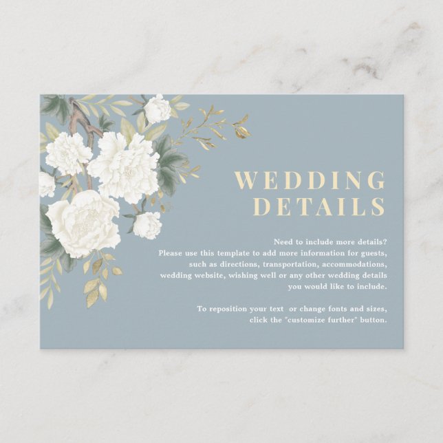 Dusty Blue White Chinoiserie Wedding Details Enclosure Card (Front)