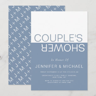 Dusty blue white colorblock couples wedding shower invitation