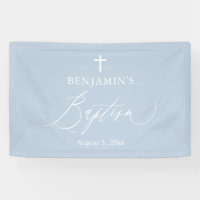 Dusty Blue White Cross Boy Baptism Backdrop Banner