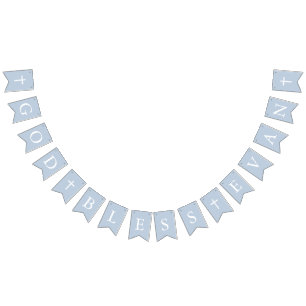 Dusty Blue White Cross Boy Baptism Bunting Flags