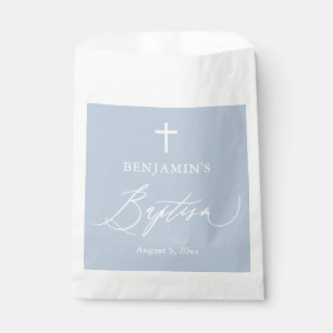 Dusty Blue White Cross Boy Baptism Favour Bags
