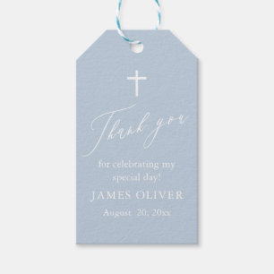 Dusty Blue White Cross Boy Baptism Favour Tags