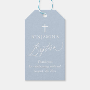 Dusty Blue White Cross Boy Baptism Favour Tags