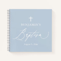 Dusty Blue White Cross Boy Baptism Guest Book