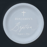 Dusty Blue White Cross Boy Baptism Party Plates<br><div class="desc">Dusty Blue White Cross Boy Baptism Party Plates,  Blue Baptism,  Boy Baptism,  Modern Blue Baptism Party Paper Plates</div>