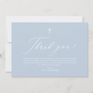 Dusty Blue White Cross Boy Baptism Thank You Card