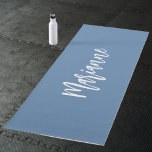 Dusty blue white custom name script yoga mat<br><div class="desc">Dusty blue background.  Personalise and add your name.   White coloured handwritten style script. 
Back: no design.</div>