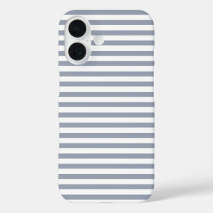 Dusty Blue & White Cute Horizontal Striped iPhone 16 Case