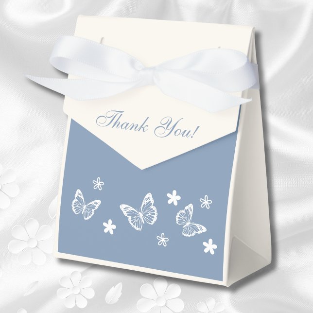 Dusty Blue White Daisy Butterfly Bridal Shower Favour Box (Creator Uploaded)