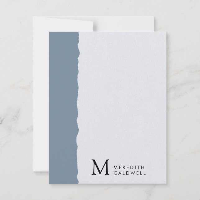 Dusty Blue White Deckled Edge Colour Block Monogra Card (Front)