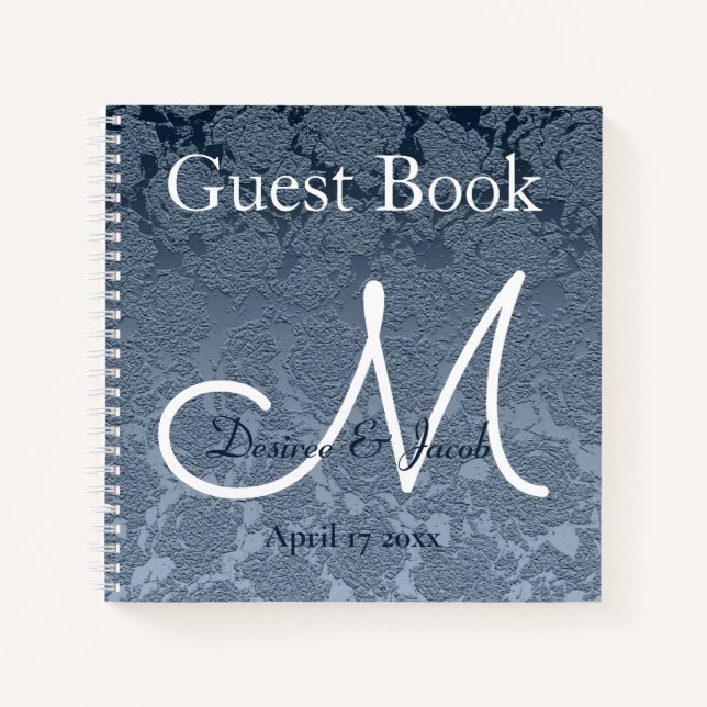 Dusty Blue White Elegant Wedding Monogram Notebook (Front)