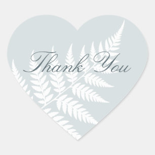 Dusty Blue White Fern Elegant Thank You Heart Sticker