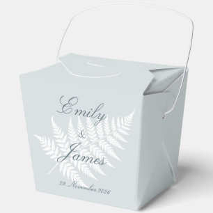 Dusty Blue White Fern Large Take Out Wedding Favour Box