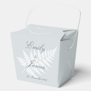 Dusty Blue White Fern Medium Take Out Party Favour Box