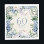 Dusty Blue White Floral 60th Birthday Napkin<br><div class="desc">Dusty blue and white floral women's 60th birthday (or any age) party paper napkins. Personalised with the name and age of the guest of honour.  Contact me for assistance with your customisations or to request additional matching or coordinating Zazzle products for your party.</div>