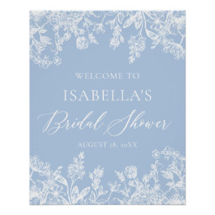 Dusty Blue White Floral Bridal Shower Welcome Sign